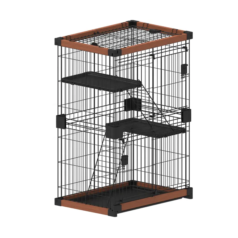 3 Platforms 3 Front Doors 2 Ramp Ladders Foldable Pink Metal Cat Crate