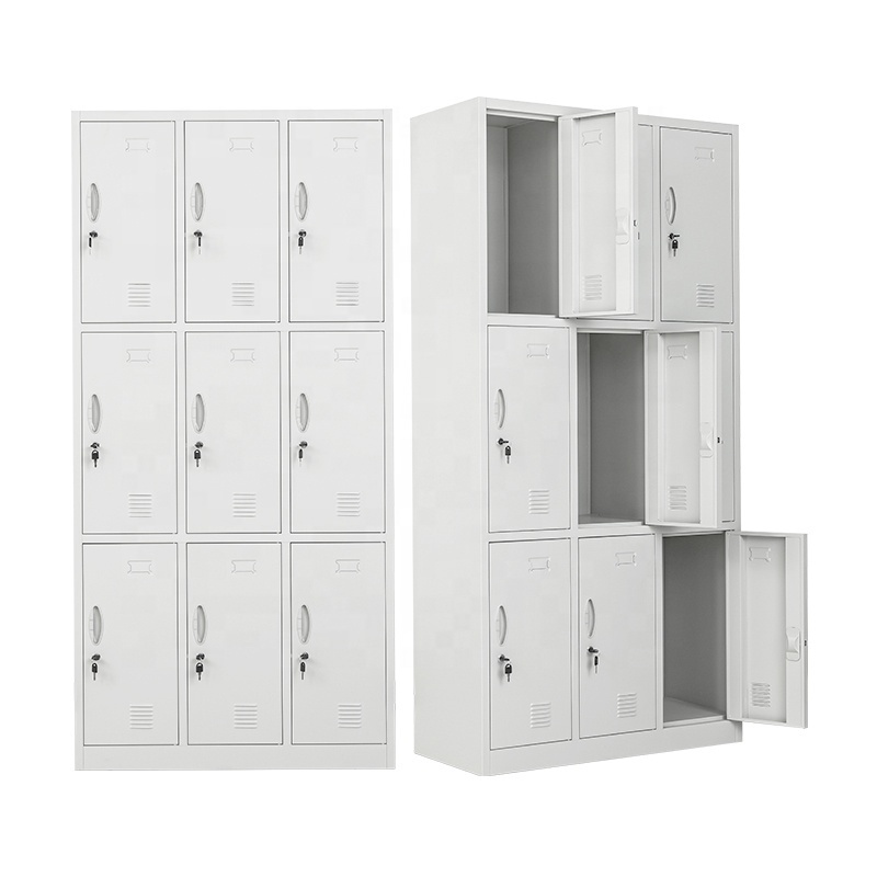 Wholesale Customized Knock-down White Gym School 9 Doors Staff Metal Storage Lockers