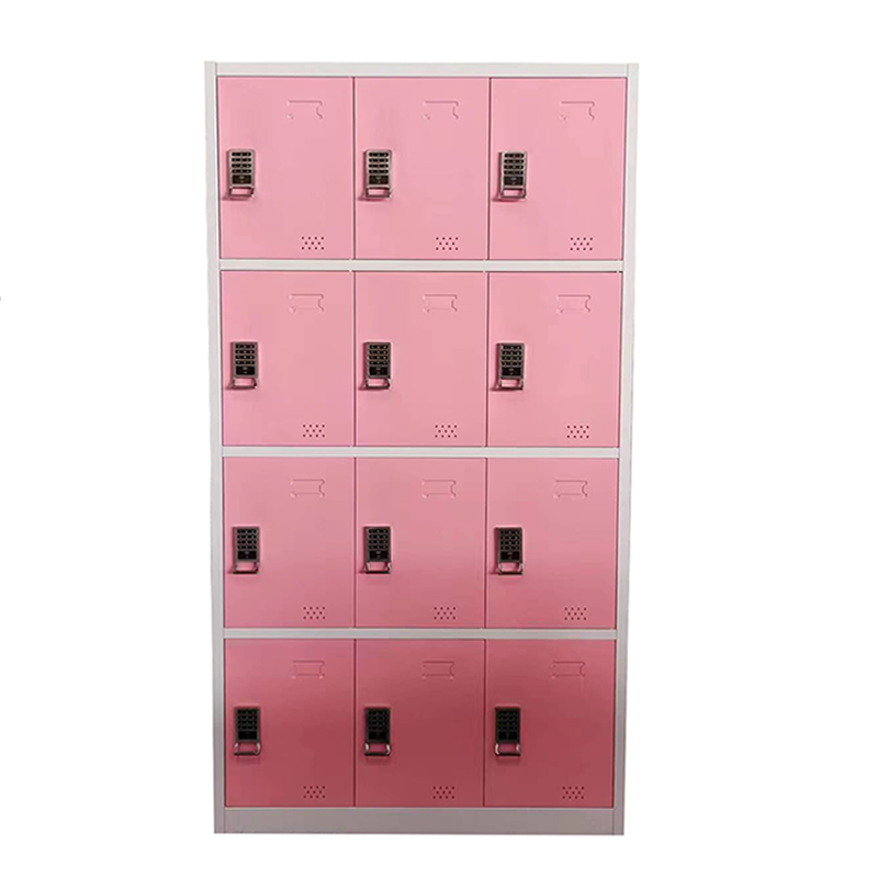 Custom Storage Cabinet 12 Doors Meatal Locker Cabinet KD Structure Digital Lock Pink Steel Locker for Gym