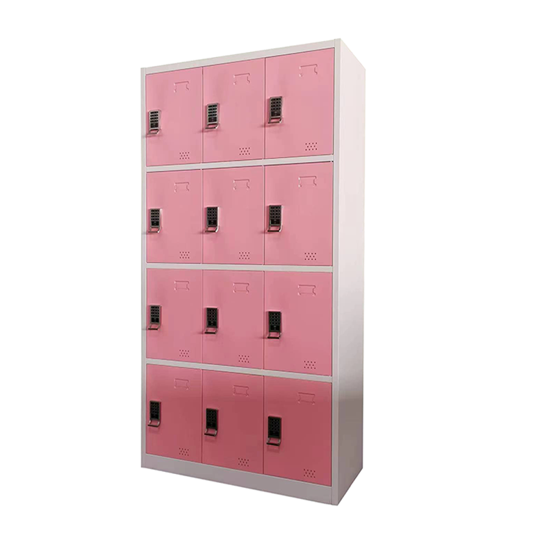 Custom Storage Cabinet 12 Doors Meatal Locker Cabinet KD Structure Digital Lock Pink Steel Locker for Gym