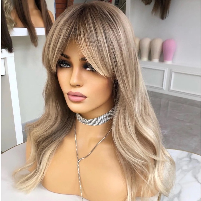 top grade Luxury Lace Top Wig Mongolian Virgin Remy Human Hair with bangs European hair Transparent Swiss Lace Front jewish wig