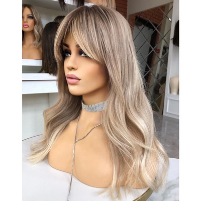 top grade Luxury Lace Top Wig Mongolian Virgin Remy Human Hair with bangs European hair Transparent Swiss Lace Front jewish wig