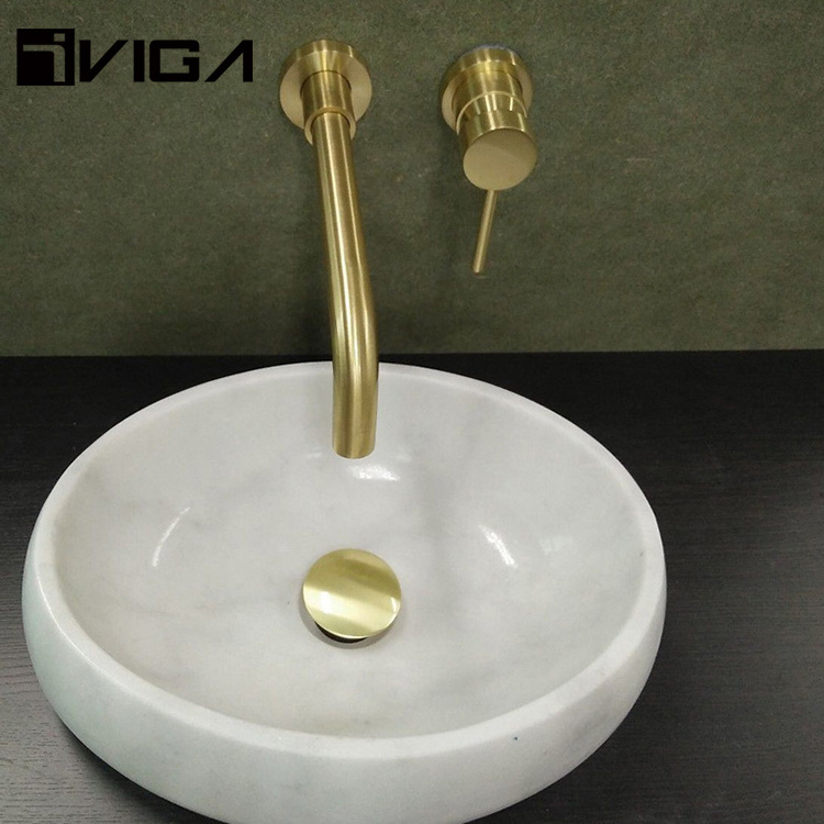 Modern Design Concealed Wall Mounted Brushed Gold Brass Basin Faucet For Bathroom