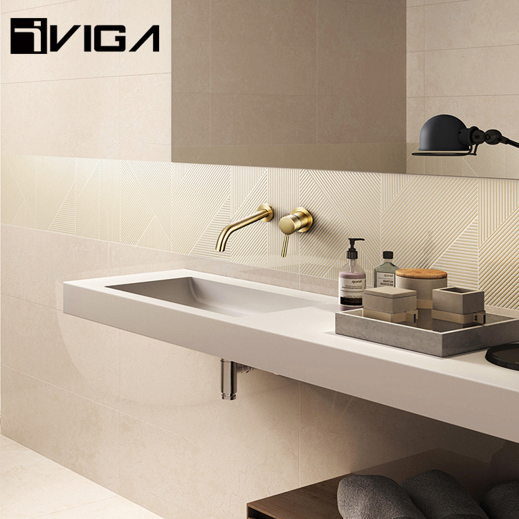 Modern Design Concealed Wall Mounted Brushed Gold Brass Basin Faucet For Bathroom