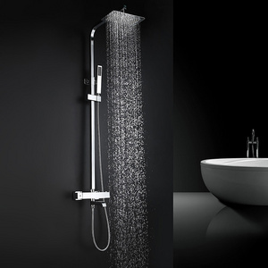 Modern Brass Chrome Polished Thermostatic Shower Column Set With Bathtub Spout Faucet