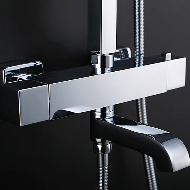 Modern Brass Chrome Polished Thermostatic Shower Column Set With Bathtub Spout Faucet