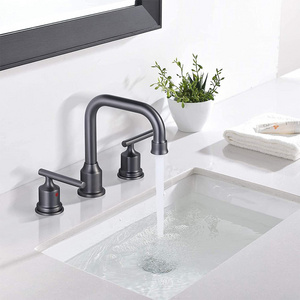 Widespread Bathroom Vanity Basin Taps Goose neck Bathroom Sink 8 Inch Faucet with Pop-Up Drain Deck Mount Mixer Tap