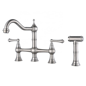 8 inch Centerset Kitchen Tap Mixer Faucet With Side Sprayer Flexible Hose Deck Mount Bridge Kitchen Tap