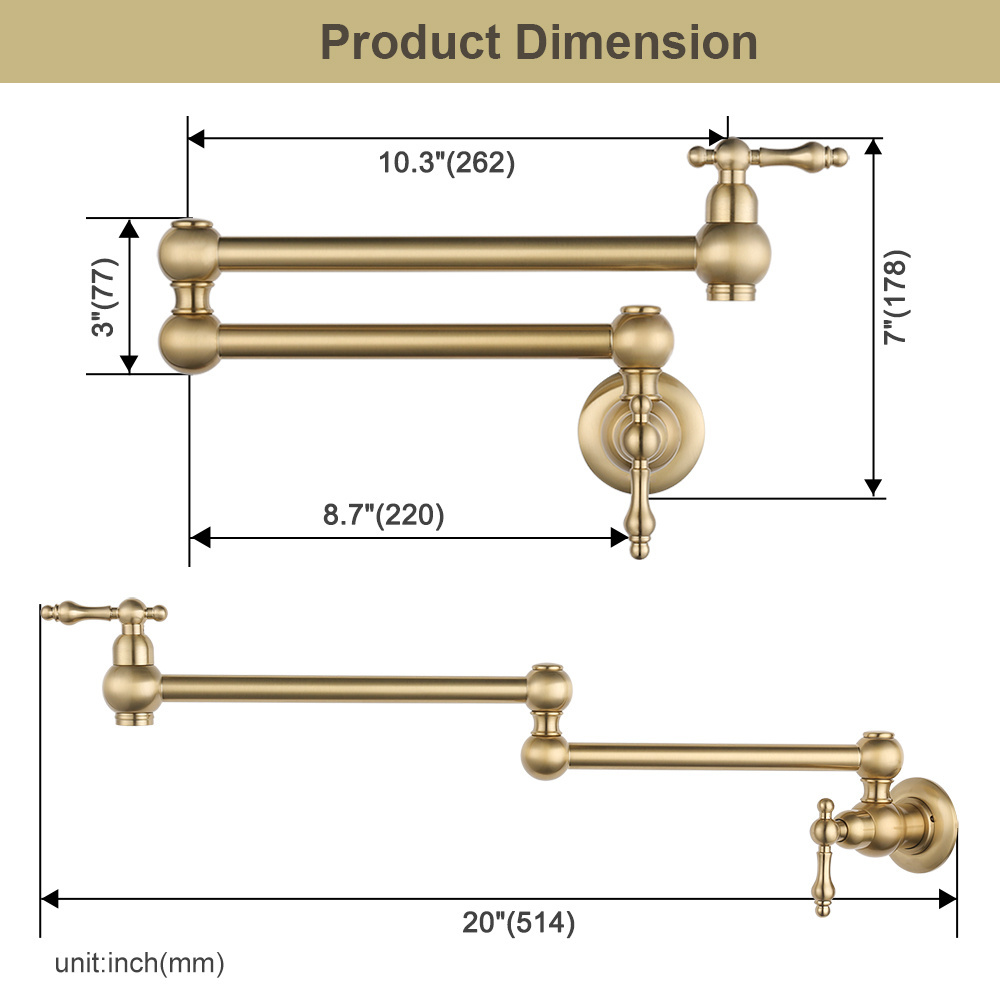 Antique Design Rotating Wall Mount Folded Pot Filler Over Stove Brass Kitchen Faucet Pot Filler Tap
