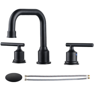 Two Handles Widespread 8 inch Bathroom Faucet Black 3 Pieces Basin Faucets Lavatory Sink Faucet