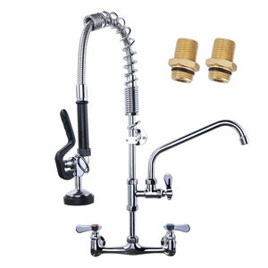 Commercial Kitchen Faucet With Dishwasher Valve Wall Mount with Pull Down Pre-Rinse Sprayer Faucet