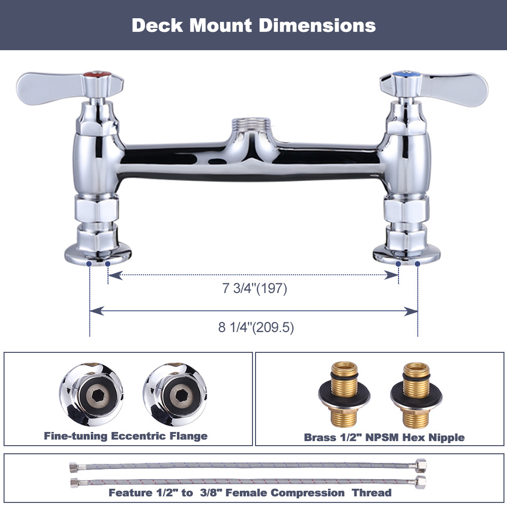 Deck Mount Dual Holes Commercial High Pressure Kitchen Sink Faucet with Pull Down Pre-rinse Sprayer Faucet