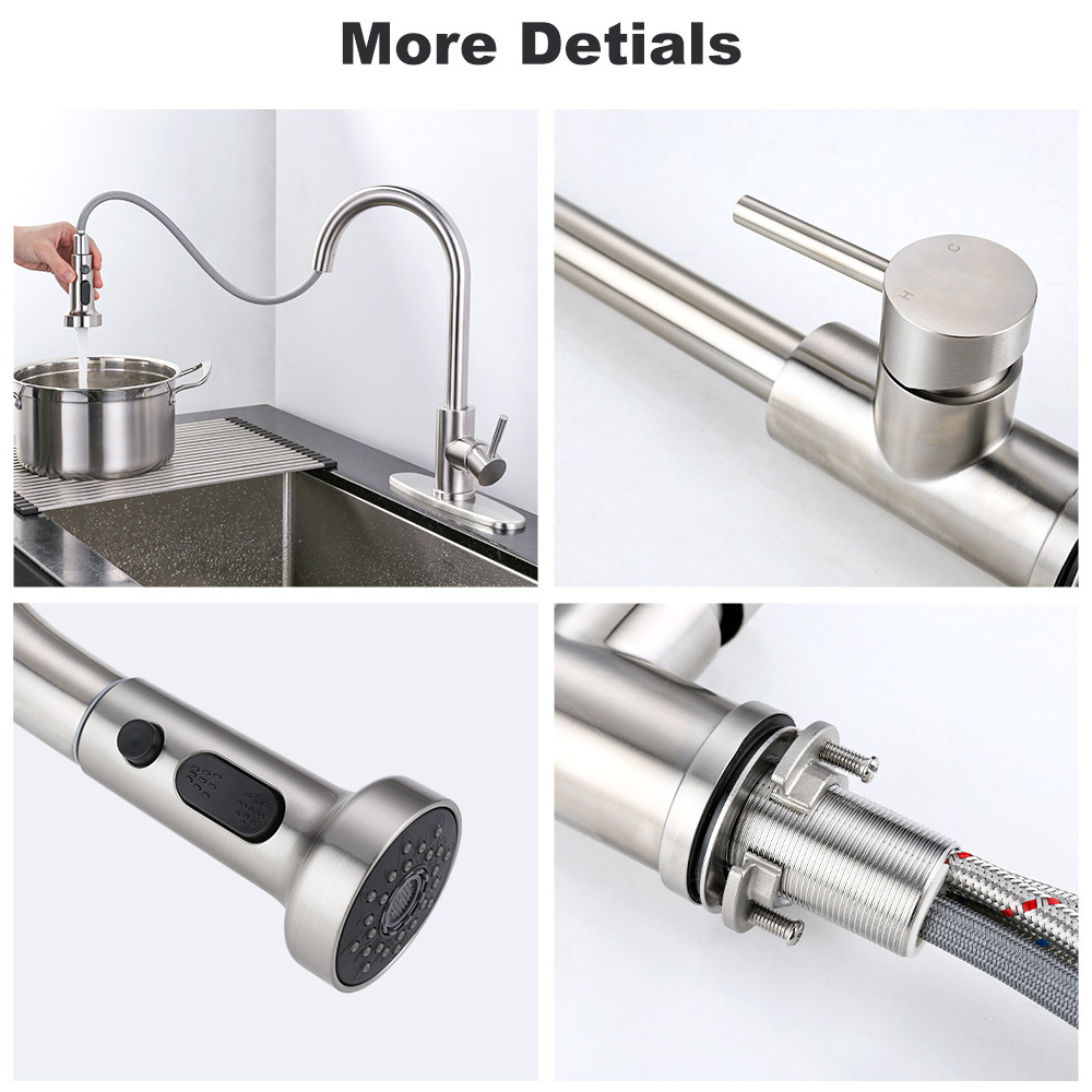 High Arc Stainless Steel Kitchen Faucets Single Handle Kitchen Sink Faucets with Pull Down Sprayer Nickle Kitchen Faucet