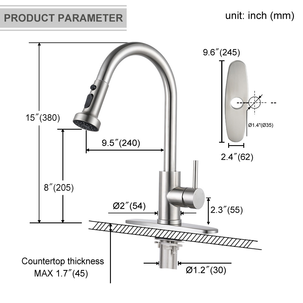 High Arc Stainless Steel Kitchen Faucets Single Handle Kitchen Sink Faucets with Pull Down Sprayer Nickle Kitchen Faucet