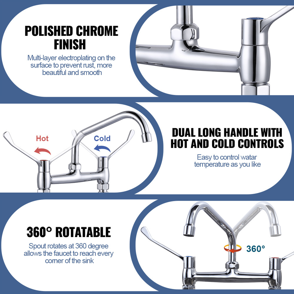 Sanitary Ware 8 Inches Central Sink Tap Commercial Pantry Faucet Kitchen Faucet Medical Faucet