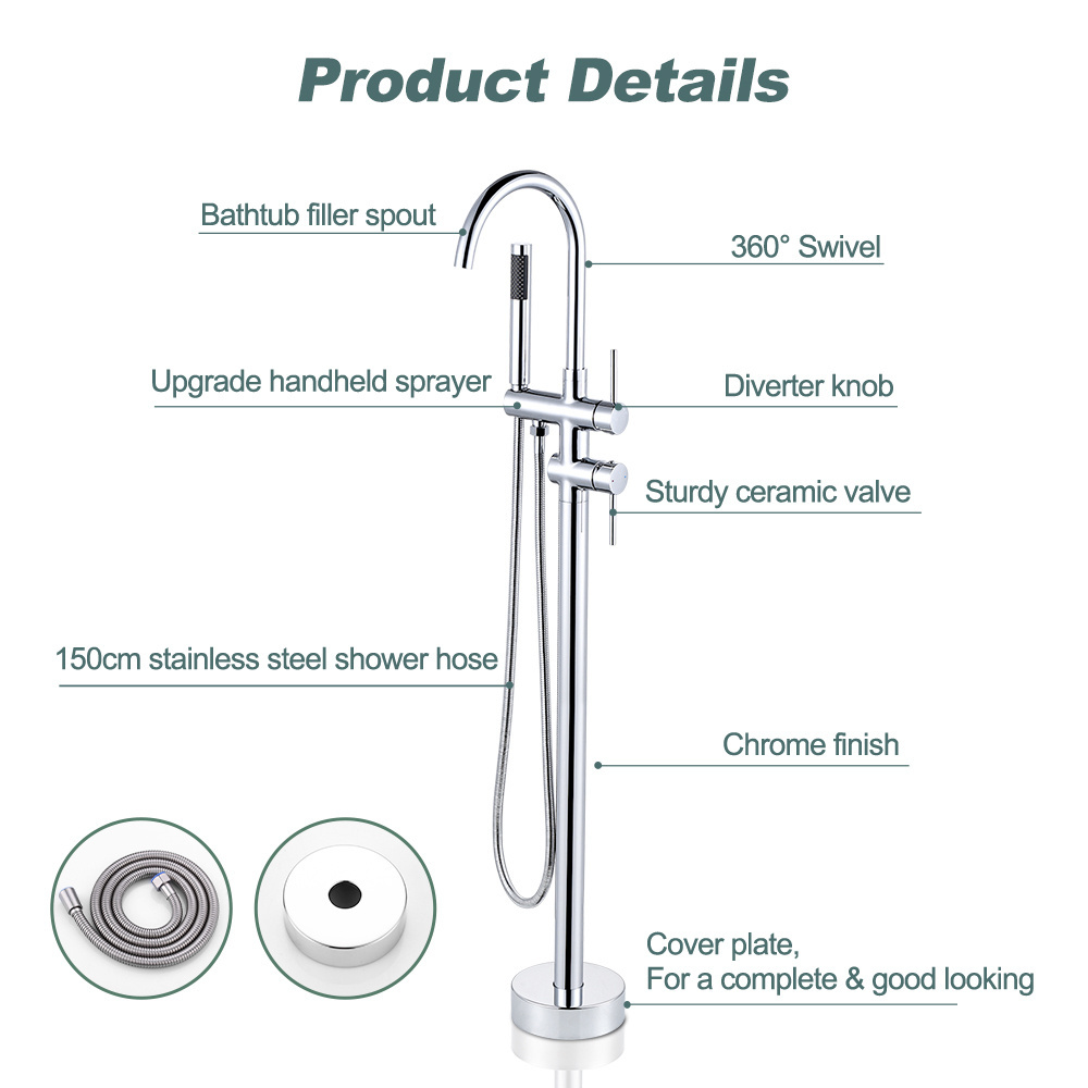 Bath Shower Mixer Brass Bathroom Faucet Floor Stand Tub Faucet Set Floor Standing Bathtub Faucet