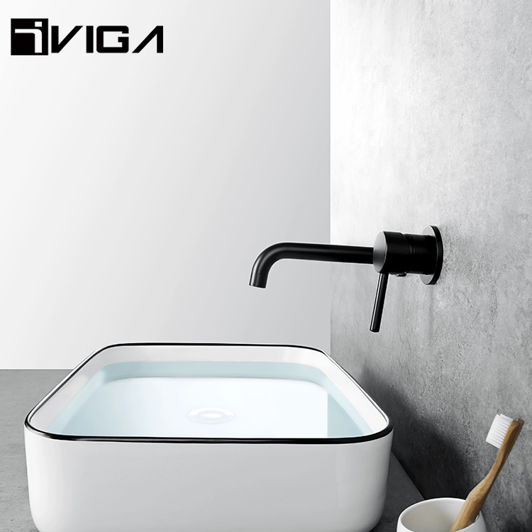 Wall Mounted Basin Sink Faucet Black Basin Mixer Hot Cold Water Bathroom Concealed Basin Faucet