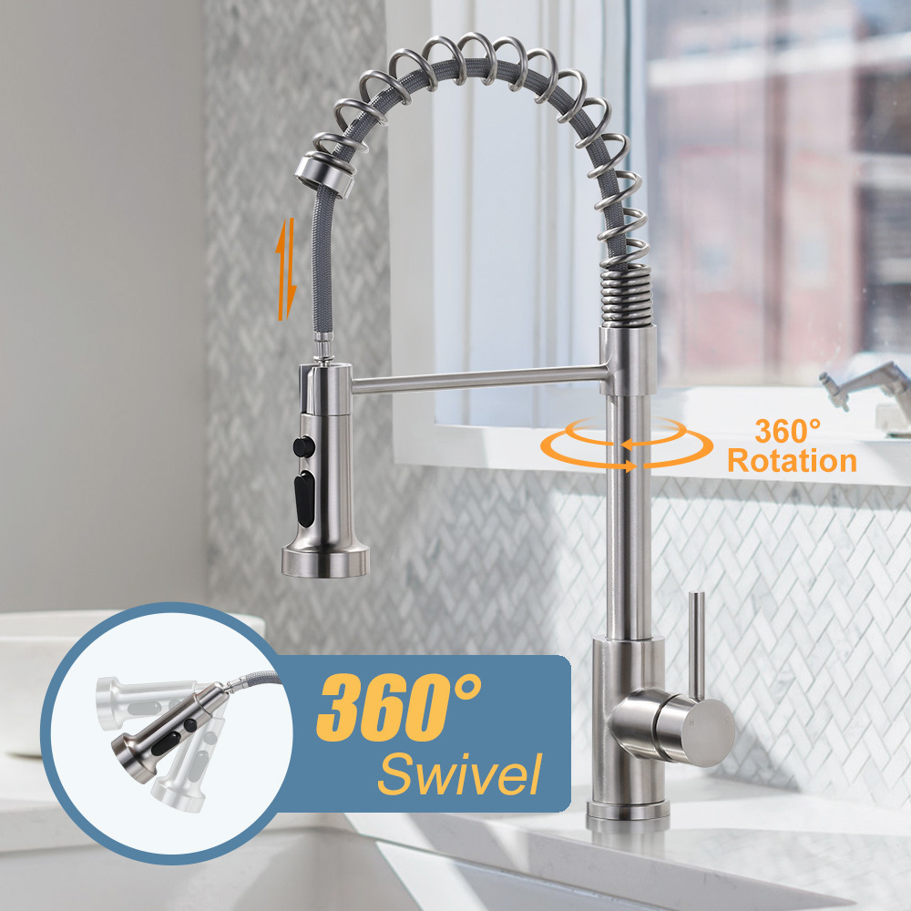 Kitchen Tap 3 Holes Kitchen Faucet Stainless Steel Kitchen Mixer Tap Pull Out Faucet CUPC Spring Faucet