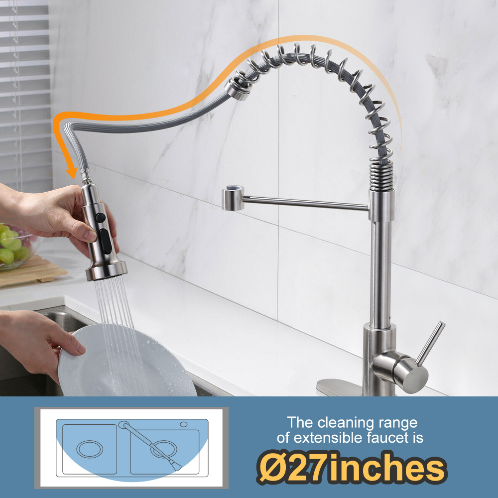 Kitchen Tap 3 Holes Kitchen Faucet Stainless Steel Kitchen Mixer Tap Pull Out Faucet CUPC Spring Faucet