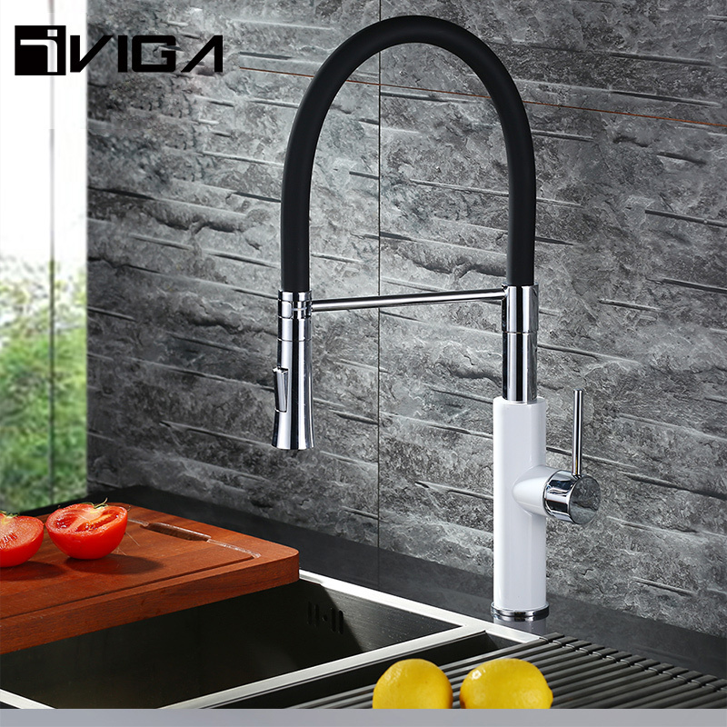 VIGA Kitchen Sink Mixer Tap Hot Cold Water Kitchen Faucet Black Silicon Hose 3 Way Kitchen Sink Faucet