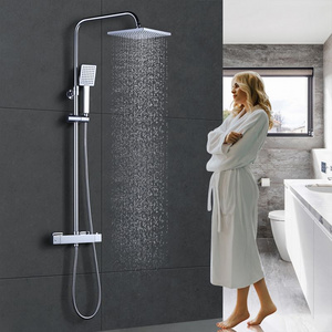 Chrome Plated Bathroom Shower Set, Adjustable Handset Faucet Bathroom Thermostatic Shower Mixer