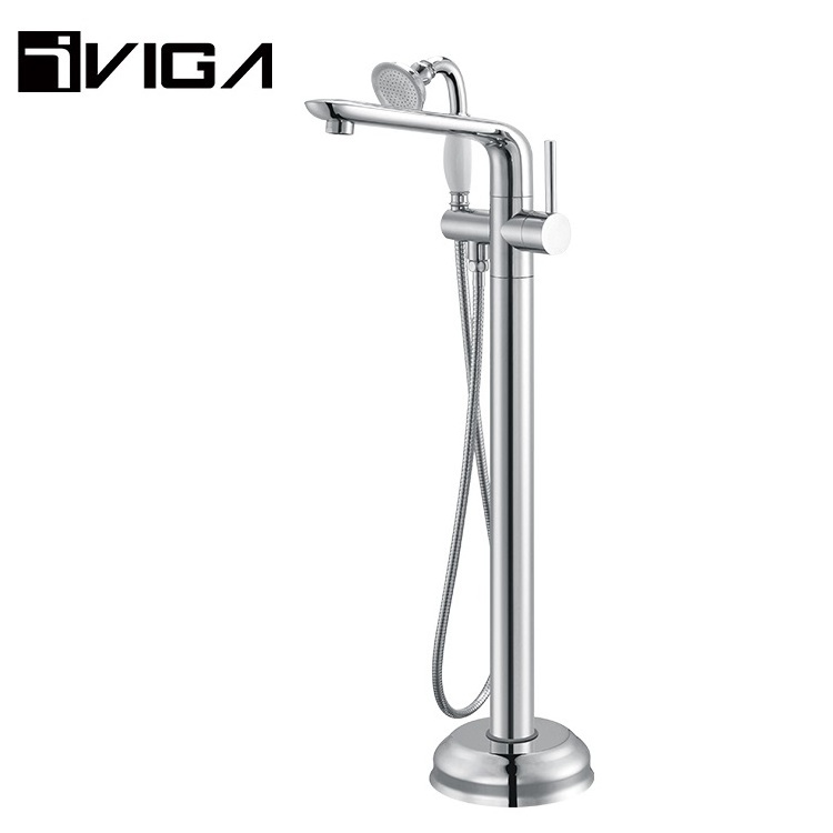 Golden Brass Mix Valve Rainfall Column Cartridge Shower Freestanding Gold Bathtub Faucet