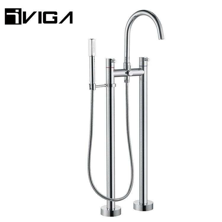 Golden Brass Mix Valve Rainfall Column Cartridge Shower Freestanding Gold Bathtub Faucet