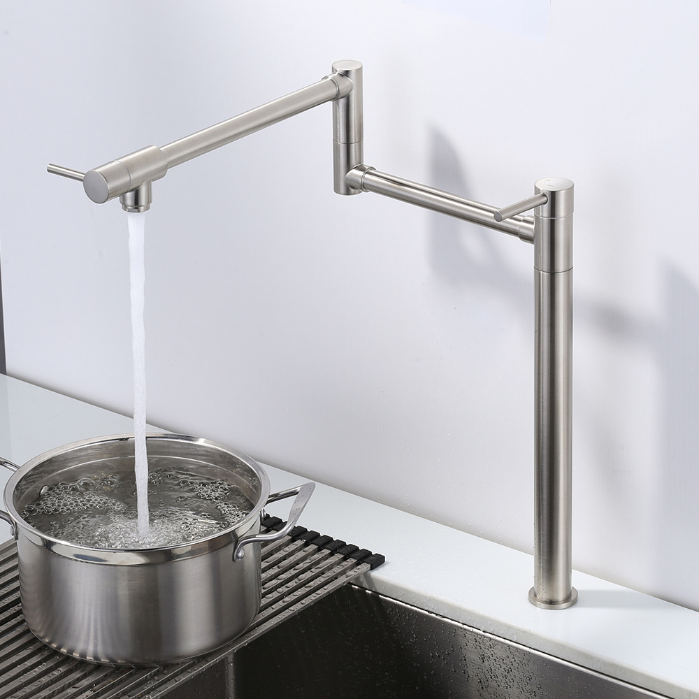 Pot Filler Faucet Over Stove Deck Mounted Kitchen Sink Faucet in Brushed Nickle Pot Filler Tap