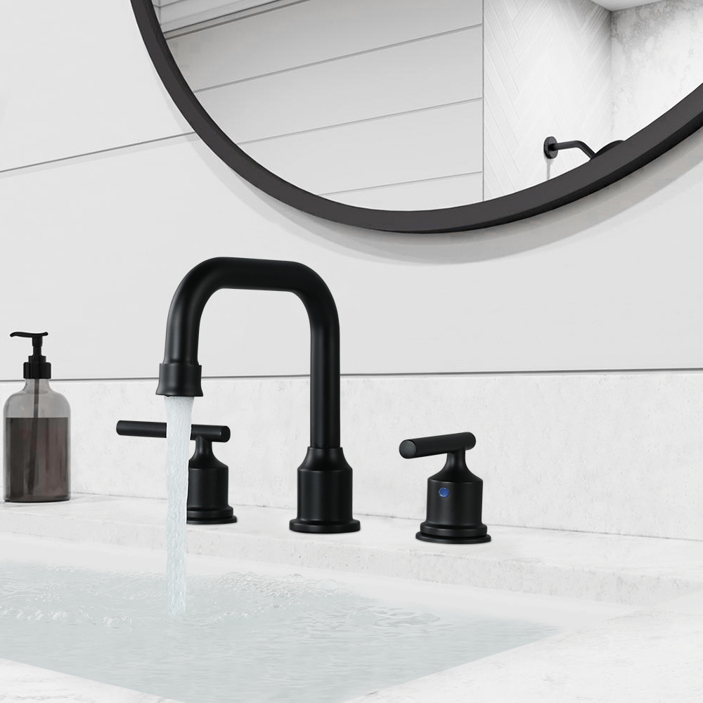 Faucets Mixers & Taps Brass Lavatory Vanity Faucets Black 8 inch Widespread Bathroom Sink Faucet