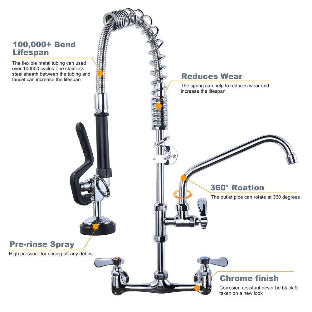 Classic Pull Out Pre Rinse Spray Kitchen Faucet Wall Mount Commercial Catering Pre Rinse Unit Faucet Tap