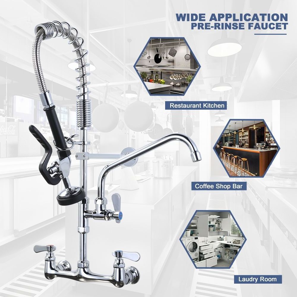 Classic Pull Out Pre Rinse Spray Kitchen Faucet Wall Mount Commercial Catering Pre Rinse Unit Faucet Tap