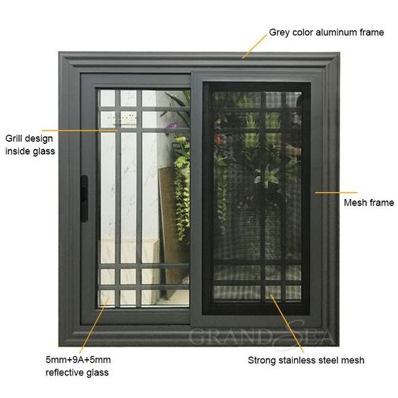 Soundproof Double Glazed Insulated Aluminum Tempered Glass Black Sliding House Sliding Windows with Security Grill