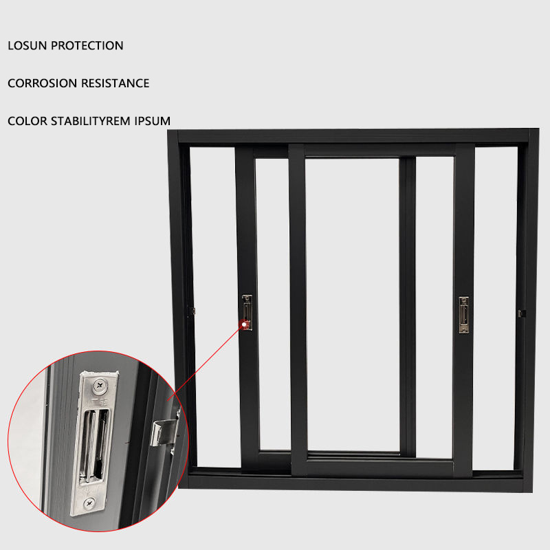 Soundproof Double Glazed Insulated Aluminum Tempered Glass Black Sliding House Sliding Windows with Security Grill