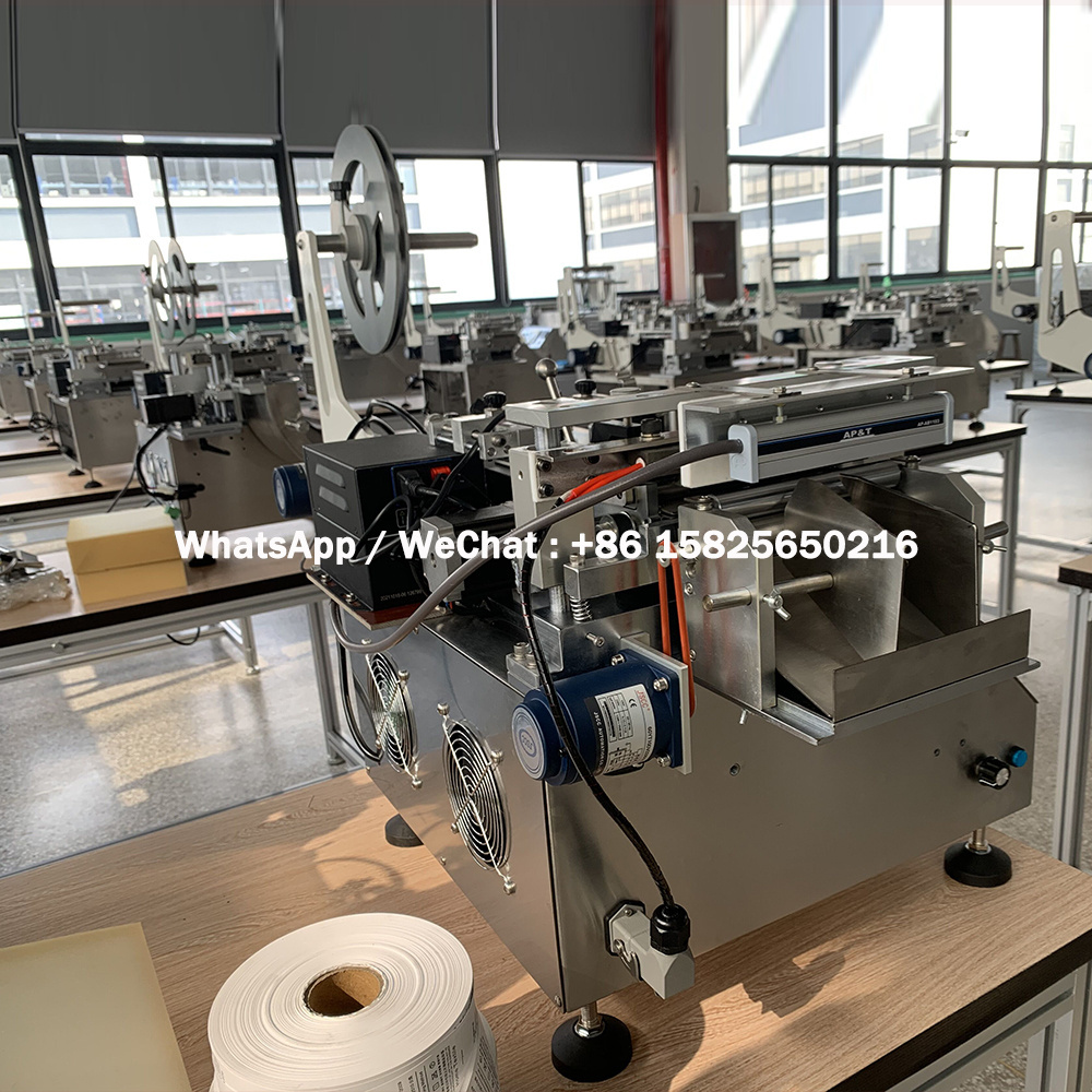 JQ-3012 Fully Automatic Hot And Cold Knife T Shirt Neck Care Label Cutting Machine For Nylon Taffeta Cotton Satin Ribbon Label