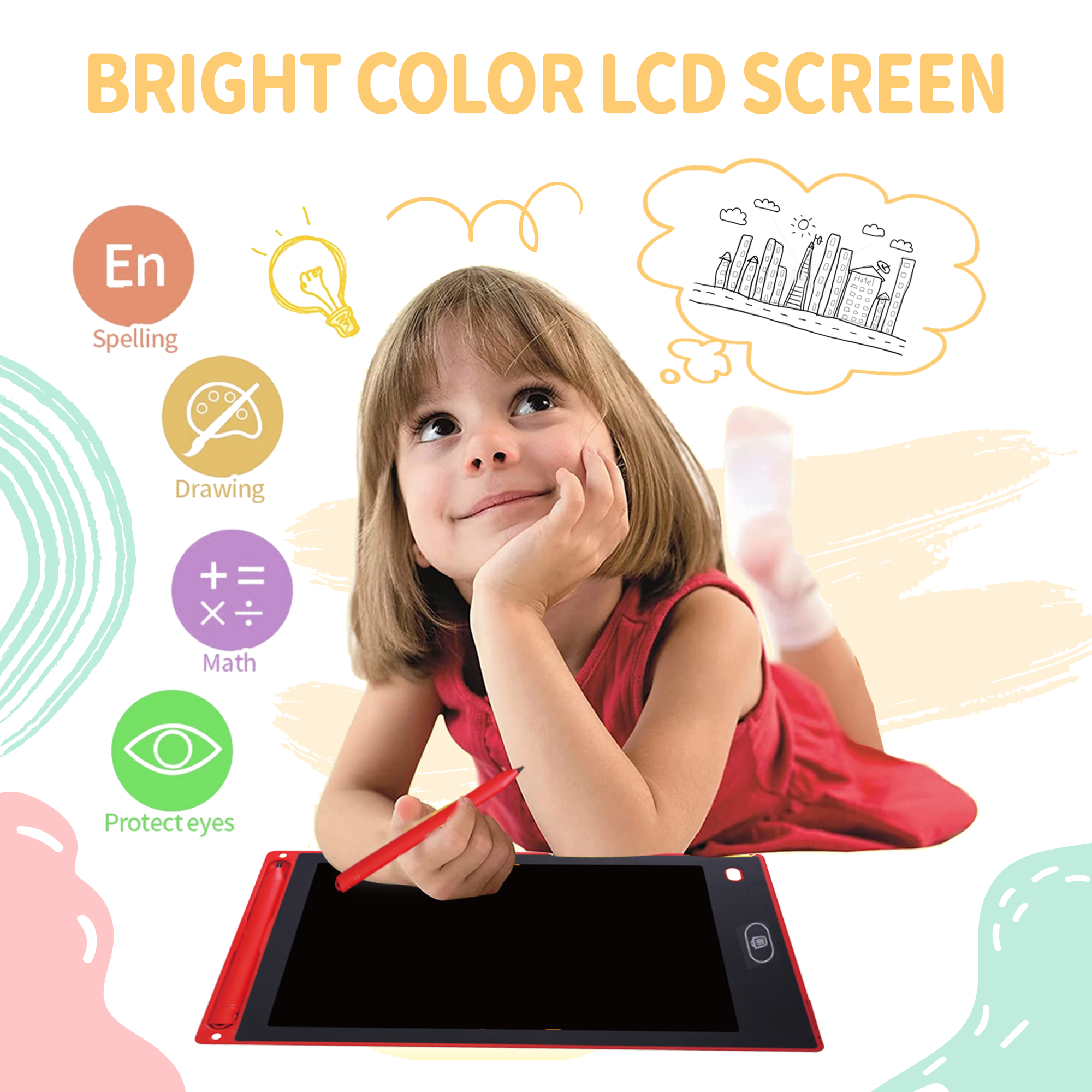 Writing Tablet 8.5 Inch Colorful Doodle Board Drawing Pad LCD Writing Board for Kids