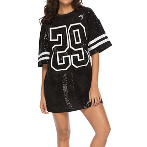 SMO dresses women sexy street over-sized sequin t shirt dress shinning custom sequin jersey