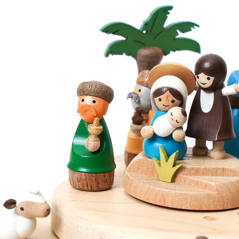 [1A] Custom Wooden Music Box The Nativity in Manger for Christmas Gift