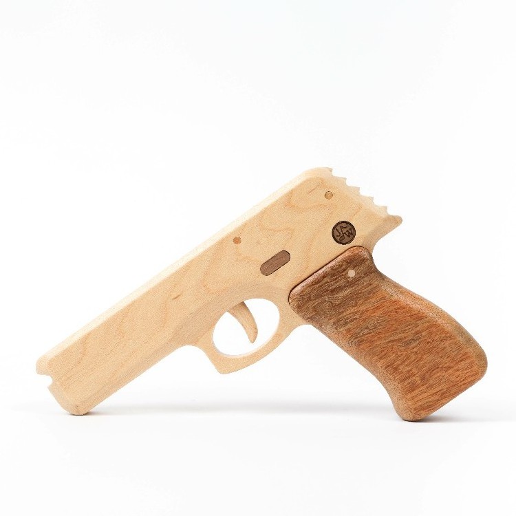 [2.6] Hard Maple Toy Gun with semi-automatic rubber band shooting