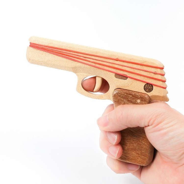 [2.6] Hard Maple Toy Gun with semi-automatic rubber band shooting