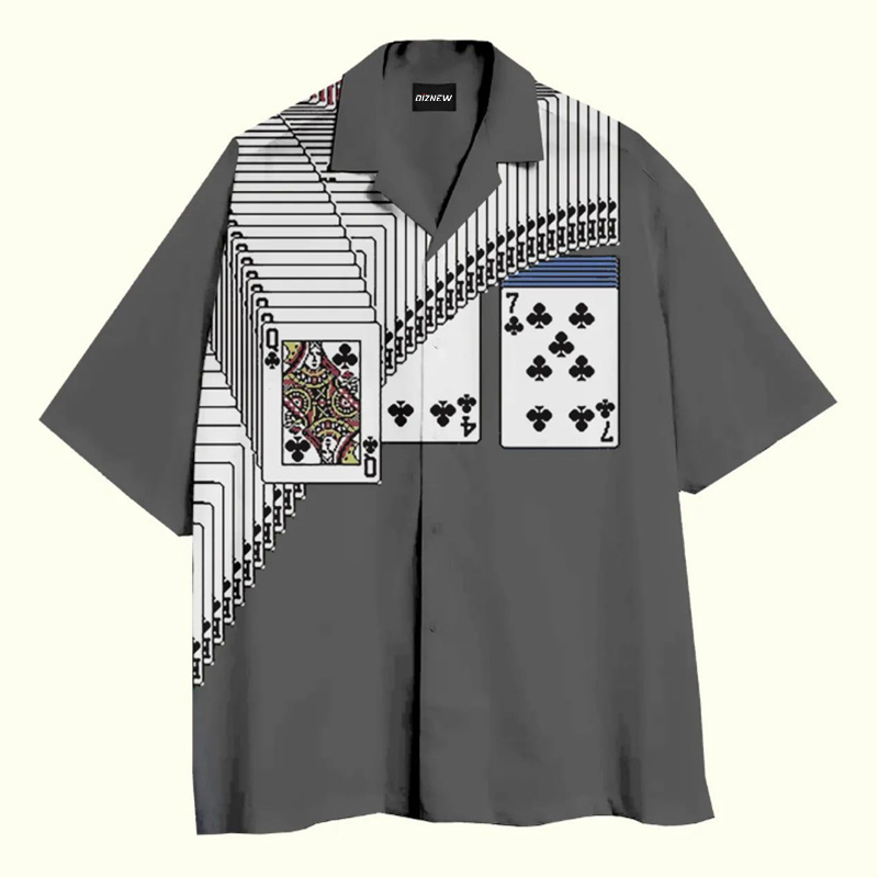 DiZNEW Men's New Fashion Casual poker print turndown collar  Shirt Button Up Custom Vintage Short Sleeves Shirts