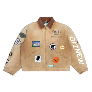 DiZNEW Custom Printing Duck Canvas Corduroy Neck Men Work Jacket  Patch Lapel Zip work jacket men