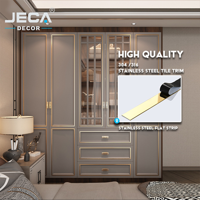 Foshan Supplier JECA Metal Trim Strip Flat Trim Strip For Wall Furniture Wardrobe Decoration OEM Stainless Steel Tile Trim