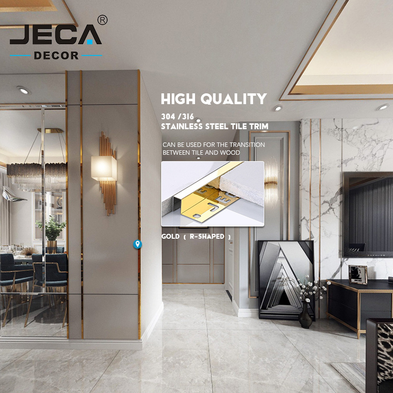 Foshan JECA Decorative Profiles Wall Edge Trim 304 Q-Shaped Hot Selling Stainless Steel Tile Trim For Building Wall Decoration