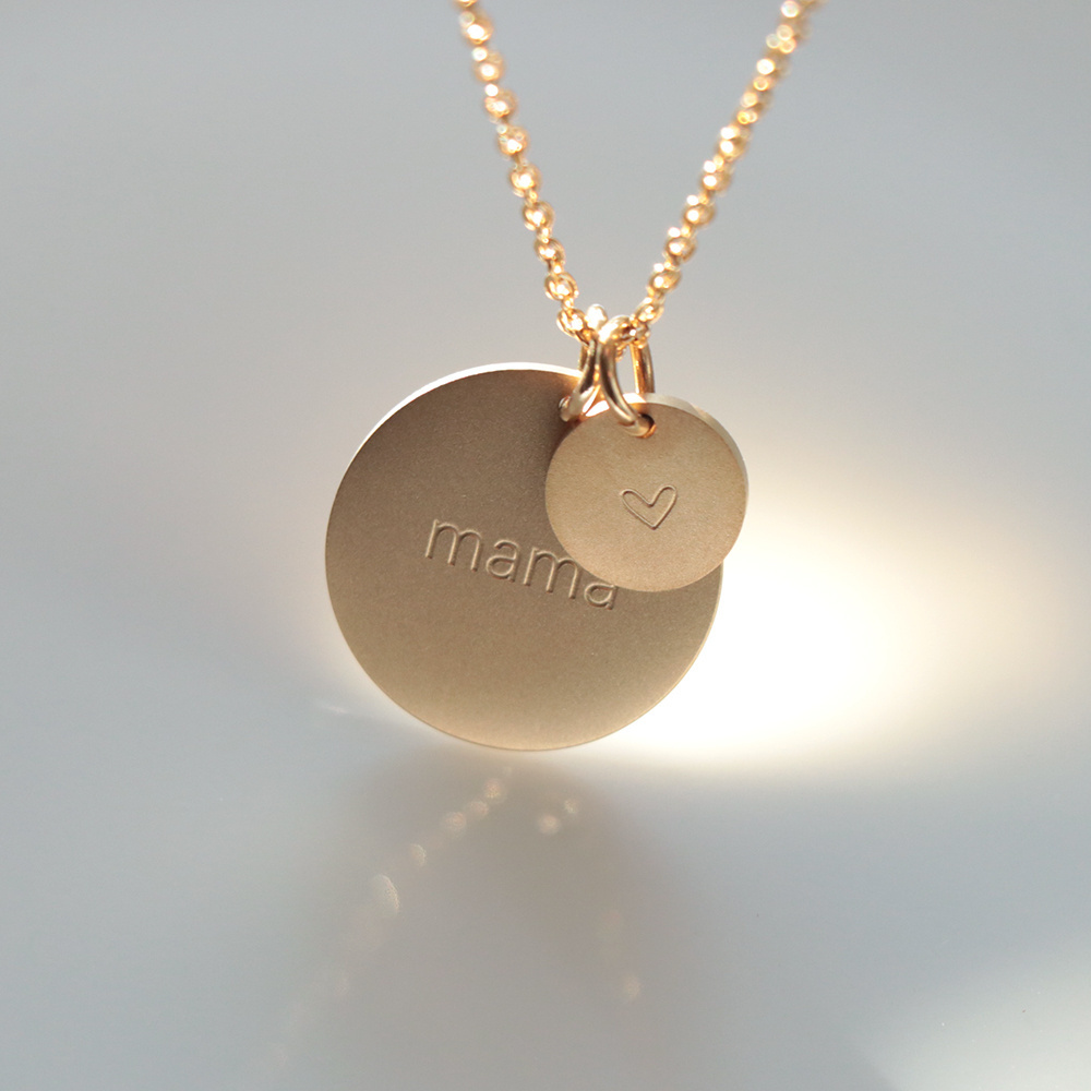 sandblast matte finish gold plated stainless steel necklace custom initial pendant engraved mama name necklace for women mom