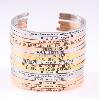 Wholesale Custom Engraved Logo women jewelry 18k Gold Plated Cuff Bracelets Bangles Femme Ladies 316 Stainless Steel Jewelry