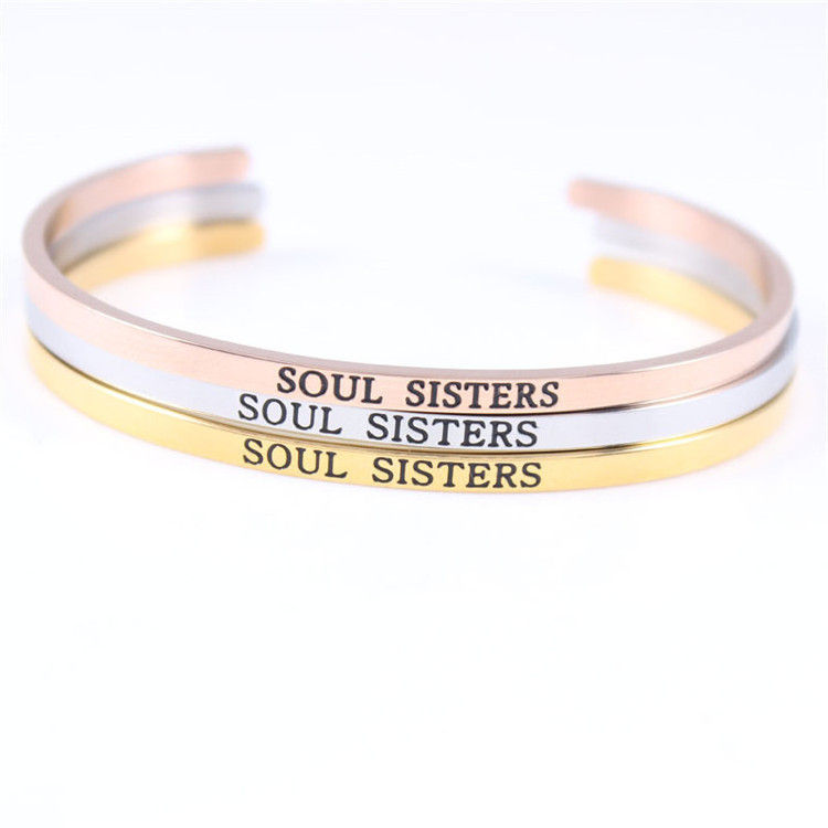 Wholesale Custom Engraved Logo women jewelry 18k Gold Plated Cuff Bracelets Bangles Femme Ladies 316 Stainless Steel Jewelry