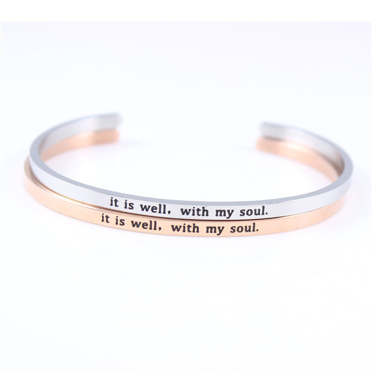 Wholesale Custom Engraved Logo women jewelry 18k Gold Plated Cuff Bracelets Bangles Femme Ladies 316 Stainless Steel Jewelry