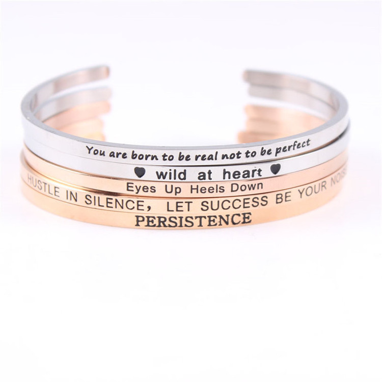 Wholesale Custom Engraved Logo women jewelry 18k Gold Plated Cuff Bracelets Bangles Femme Ladies 316 Stainless Steel Jewelry