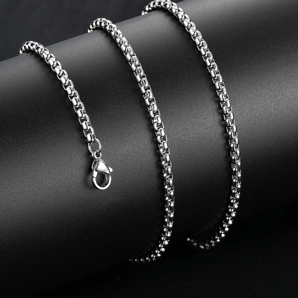 Stainless steel chains wholesale 2/3/4/5mm width stainless steel round box chain necklace for men women