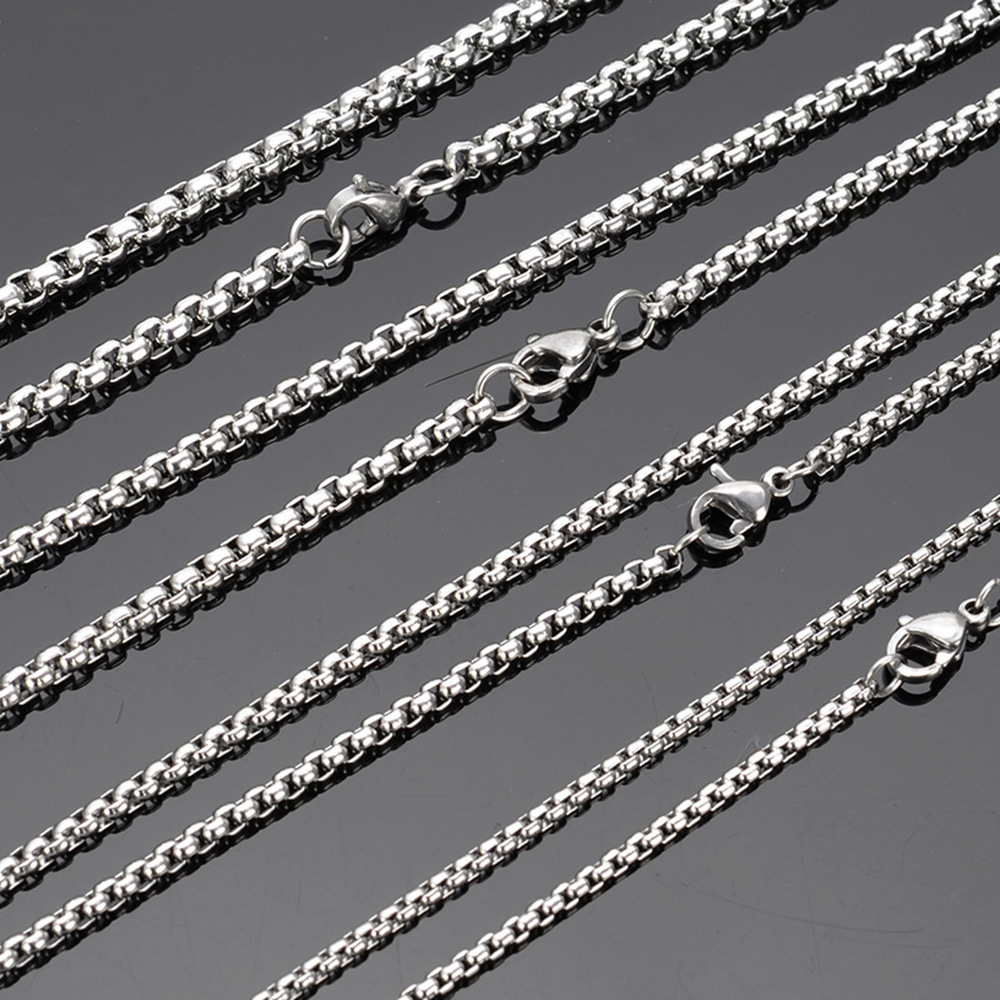 Stainless steel chains wholesale 2/3/4/5mm width stainless steel round box chain necklace for men women